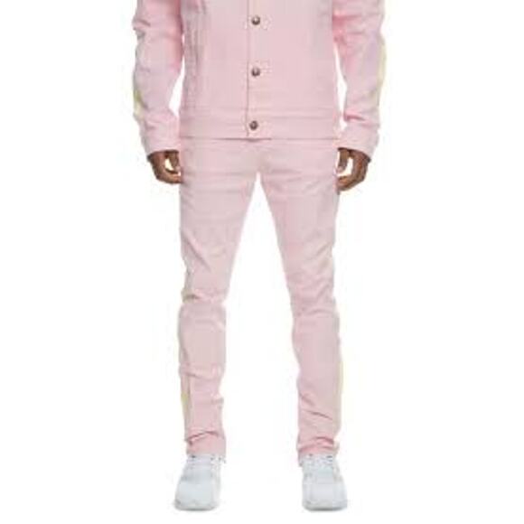 Men's Pink Dolphin Pink w/Yellow Tuxedo Stripe Cotton Blend Denim Jeans Size 30 - Picture 1 of 10